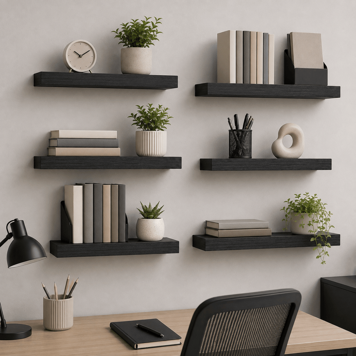 Set of 6 Black Floating Wall Shelves – product view 4 of 6