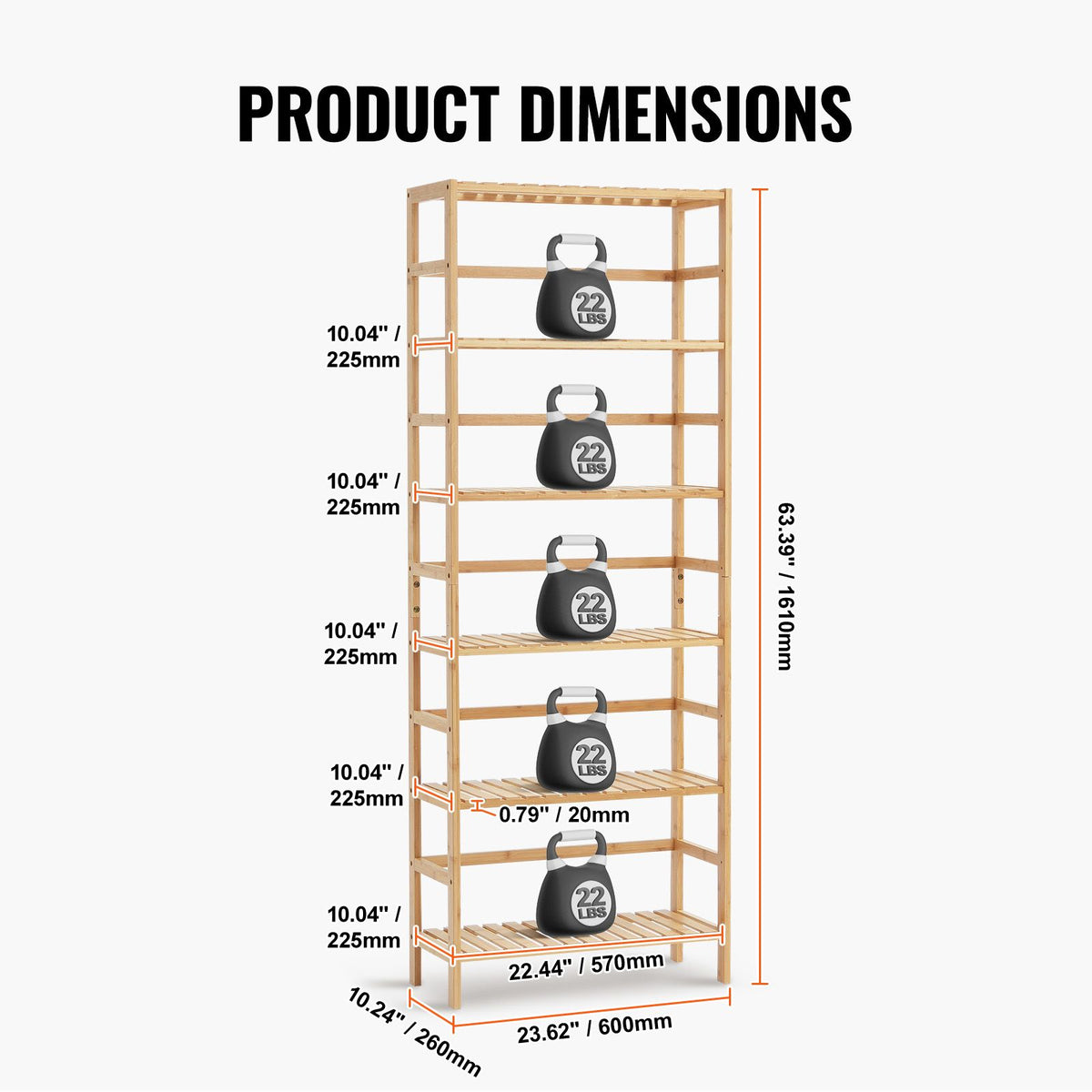 6-Tier Bamboo Bookshelf – product view 3 of 12