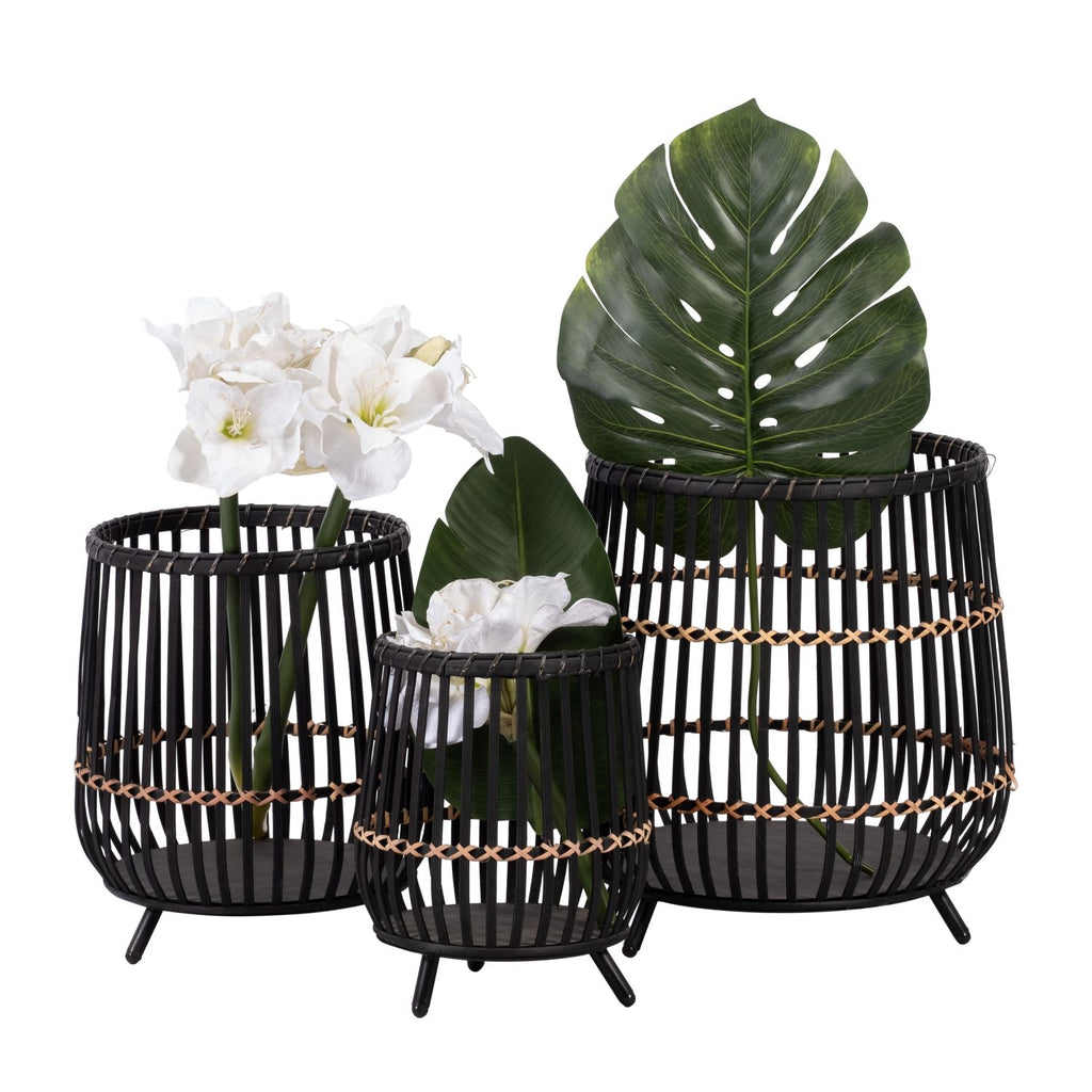 Set of 3 Black Bamboo Footed Planters – product view 4 of 7