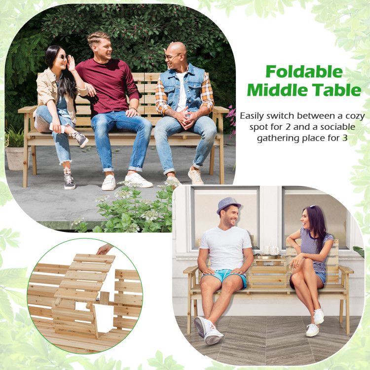 Fir Wood Outdoor Bench with Folding Table – product view 13 of 21