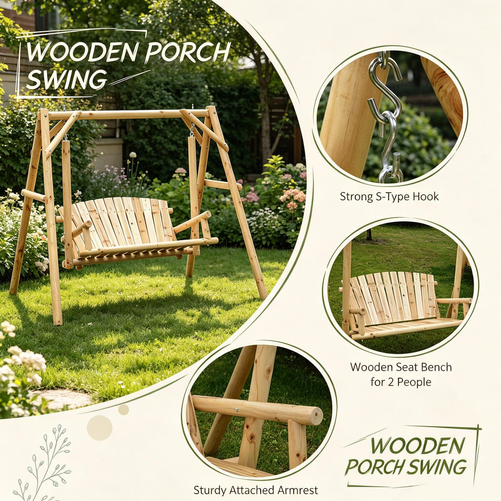 2-Seat Wood A-Frame Swing Bench – product view 3 of 6