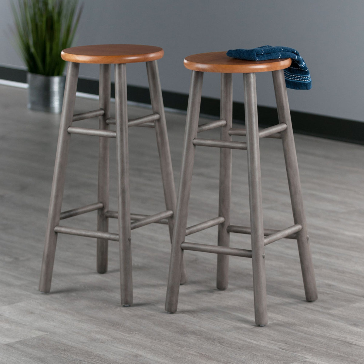 Set of 2 29-Inch Gray and Teak Bar Stools – product view 2 of 10