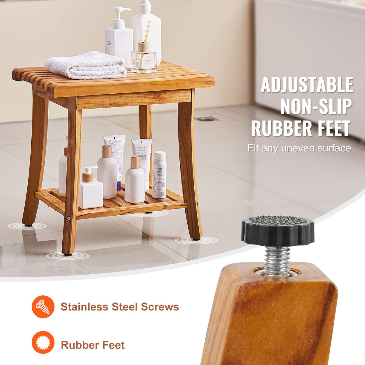 20-Inch Teak Shower Bench with Shelf – product view 4 of 12
