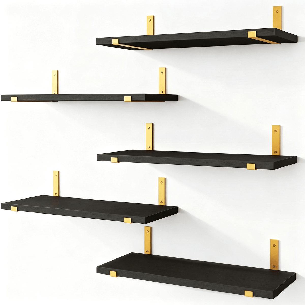 Set of 5 Black Shelves with Gold Brackets – main product view