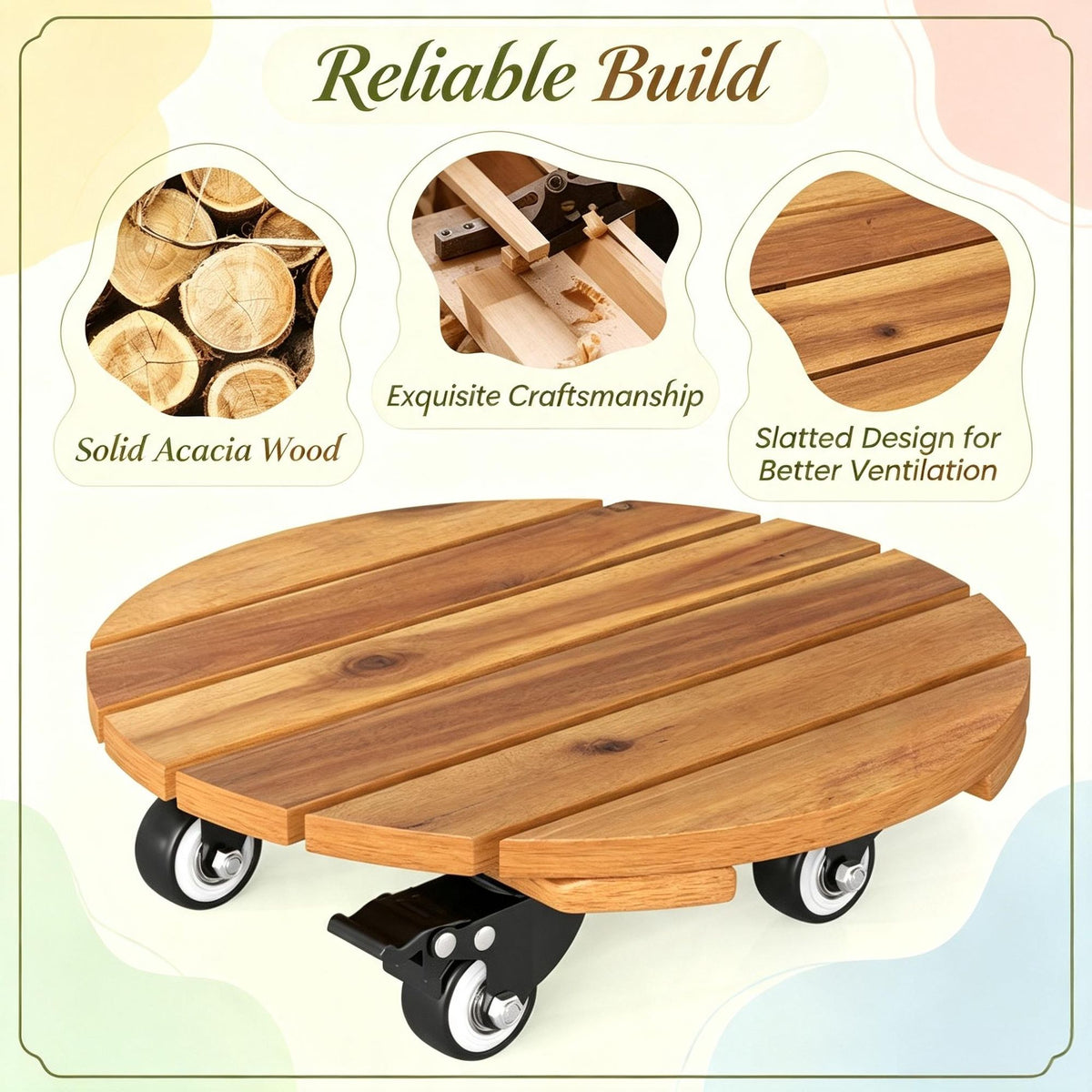 Acacia Rolling Plant Stand with Locking Casters – main product view