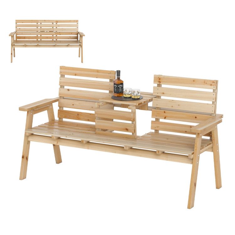 Fir Wood Outdoor Bench with Folding Table – product view 12 of 21