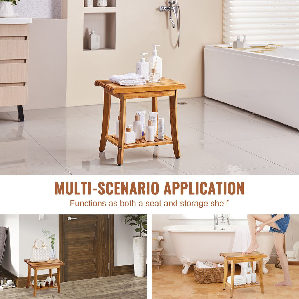 20-Inch Teak Shower Bench with Shelf – product view 6 of 12