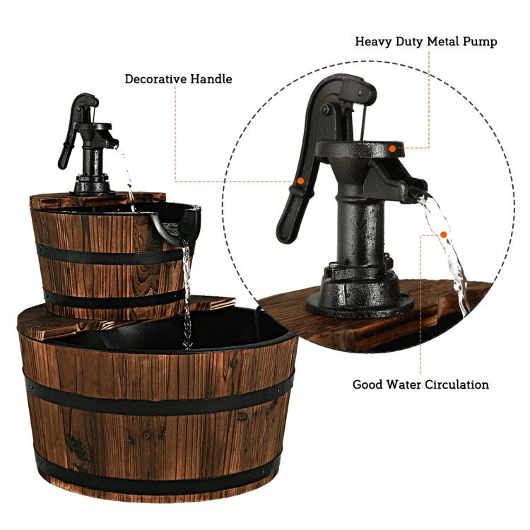 2-Tier Wooden Barrel Waterfall Fountain – product view 6 of 10