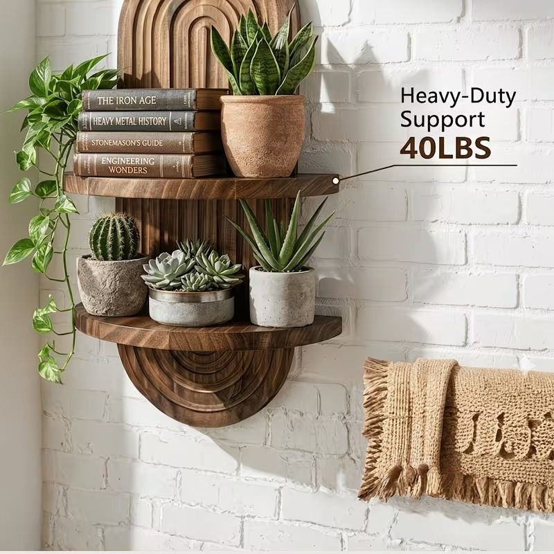 2-Tier Rustic Wood Wall Plant Shelf – product view 7 of 11