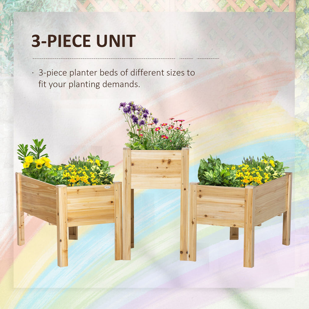 Set of 3 Elevated Fir Wood Planters with Liners – product view 4 of 11