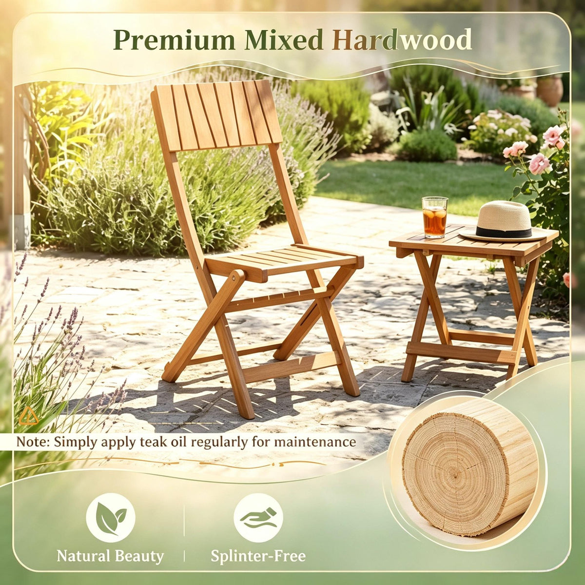 Set of 2 Folding Wood Dining Chairs – product view 4 of 6