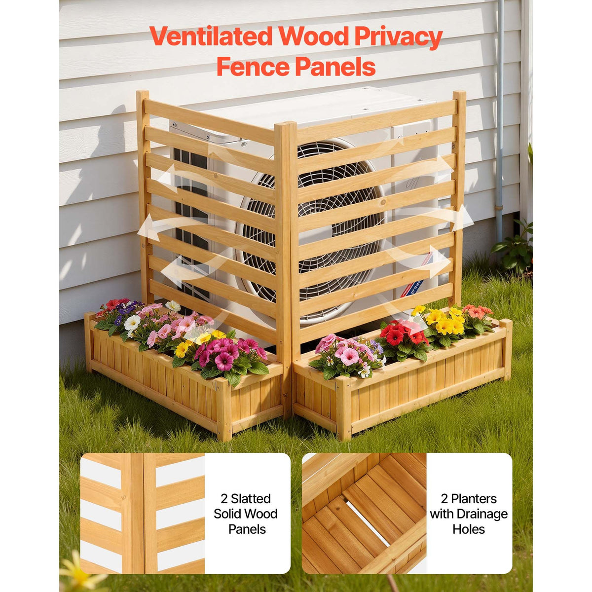 45-Inch Wood Privacy Screen with 2 Planters – product view 2 of 12