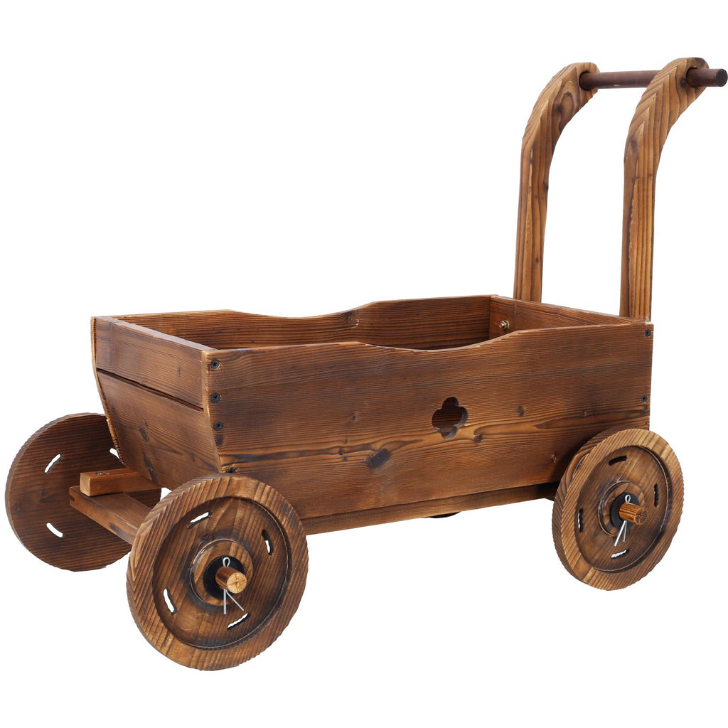 Carbonized Fir Wood Wagon Planter with 4 Wheels – product view 8 of 15