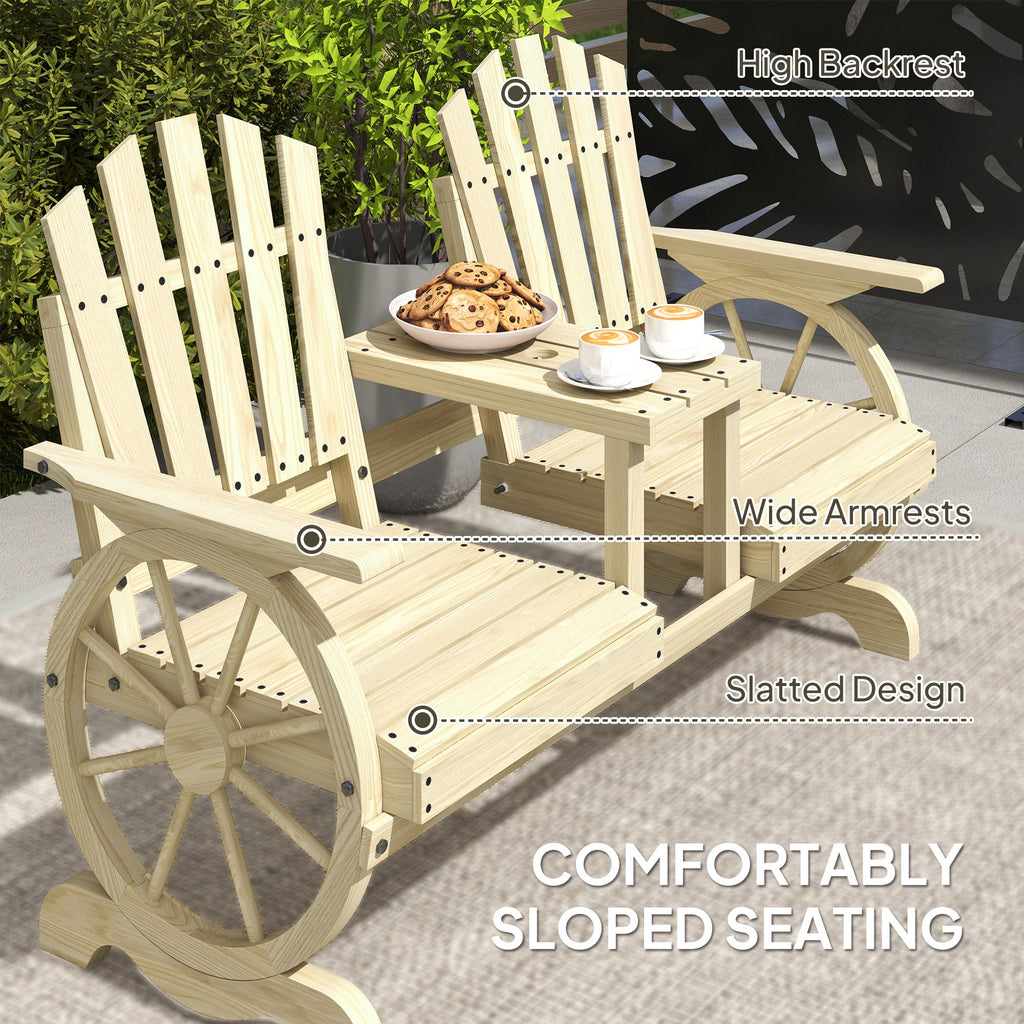 2-Seat Wood Garden Bench with Center Table – product view 6 of 11
