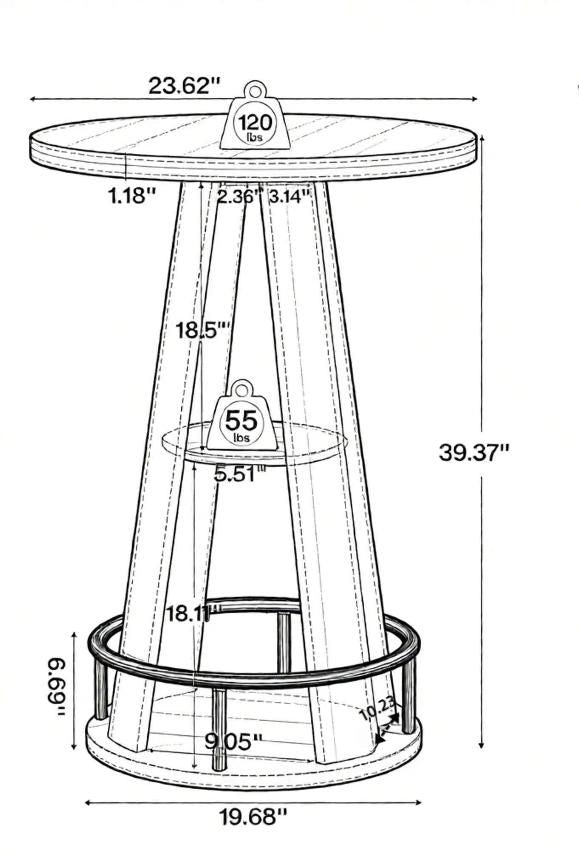 39.4-Inch 3-Tier Bar Table – product view 3 of 6