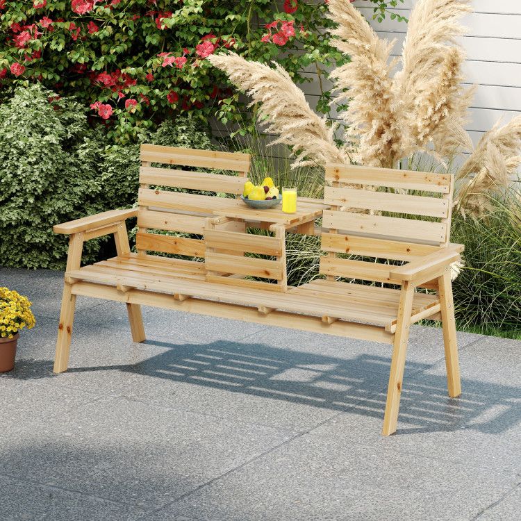 Fir Wood Outdoor Bench with Folding Table – product view 21 of 21