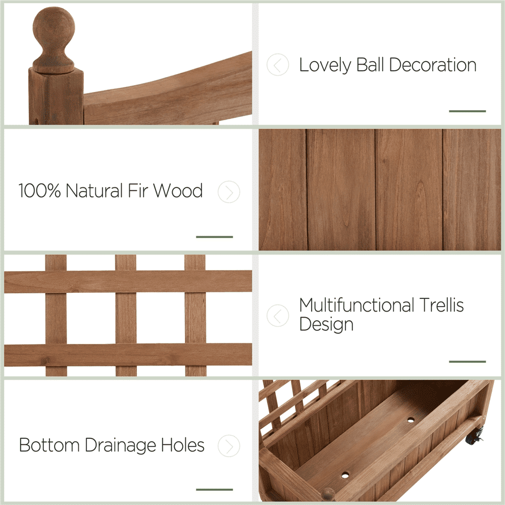 50-Inch Fir Wood Planter with Trellis, Dark Brown – product view 2 of 5