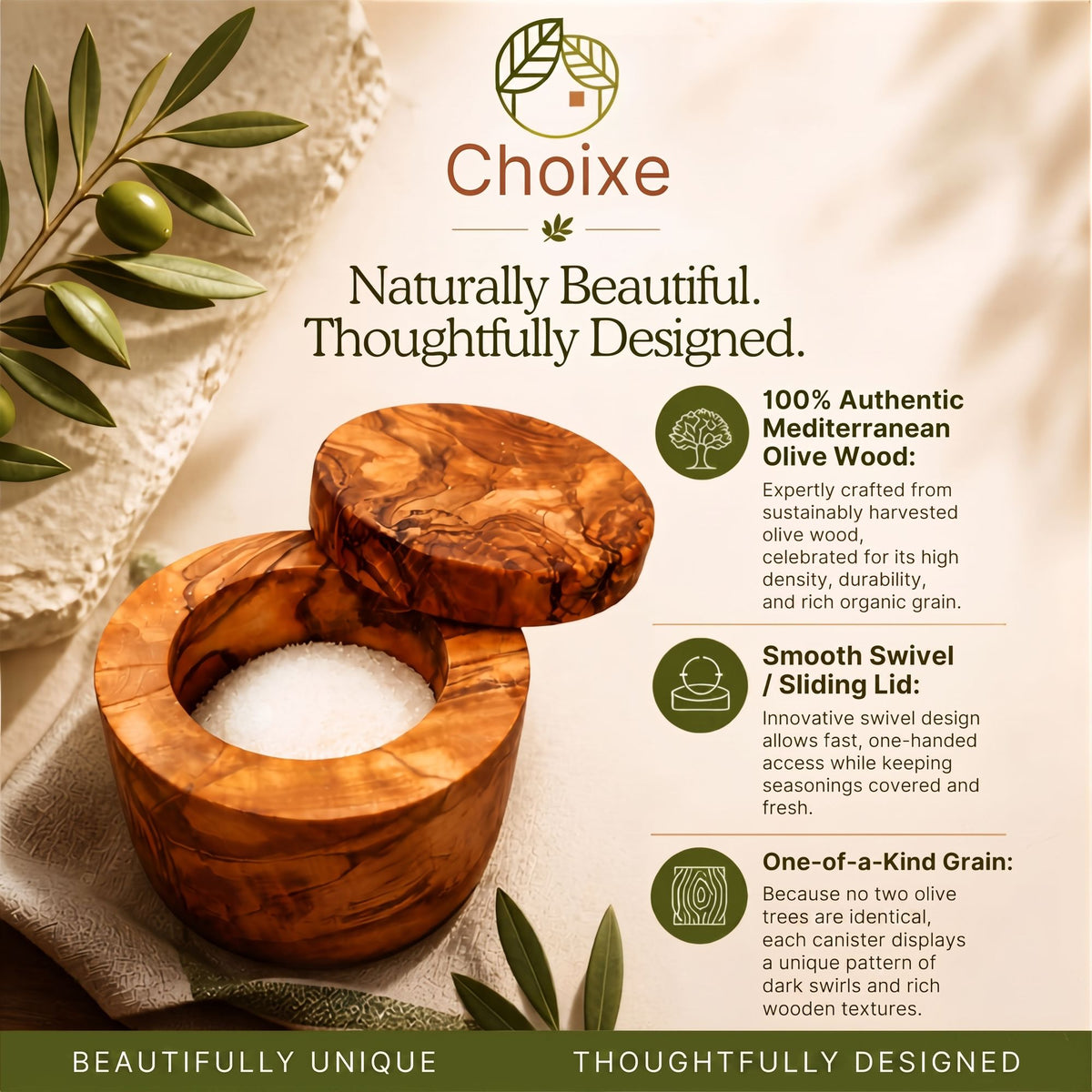 Olive Wood Salt Cellar with Swivel Lid – product view 5 of 7