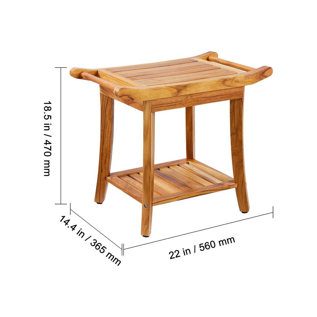 22-Inch Teak Shower Bench with Shelf – product view 8 of 12